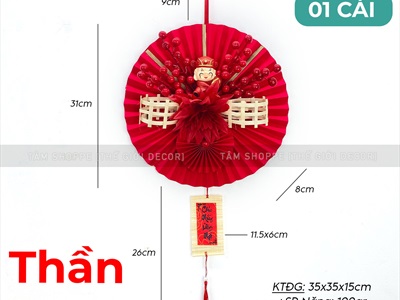 Vòng treo cửa Tết Quạt nhung đỏ nơ tre ĐK30cm VTC-T-43